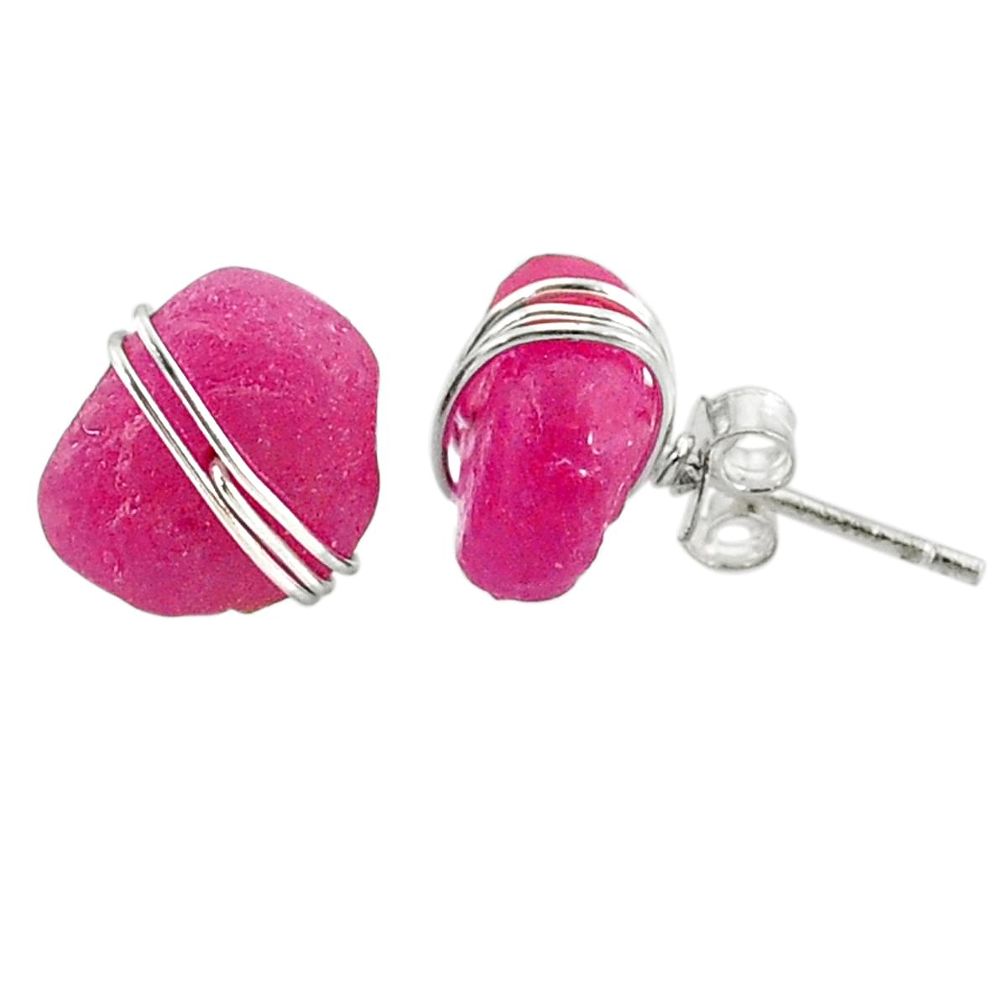 8.46cts natural pink ruby raw 925 sterling silver stud earrings jewelry r79691