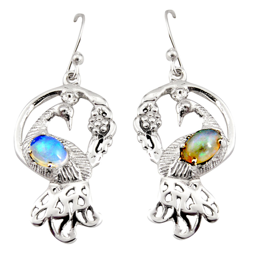 3.14cts natural multi color ethiopian opal 925 silver peacock earrings r8803