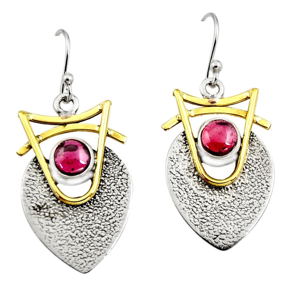 2.10cts victorian natural red garnet 925 silver two tone dangle earrings r9001