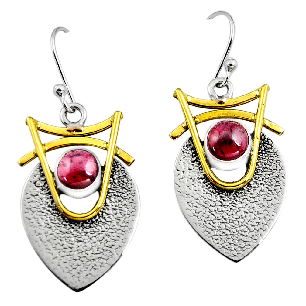 2.28cts victorian natural red garnet 925 silver two tone dangle earrings r9002