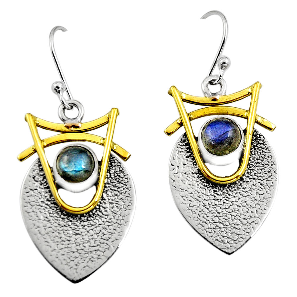 2.10cts victorian natural blue labradorite 925 silver two tone earrings r9008