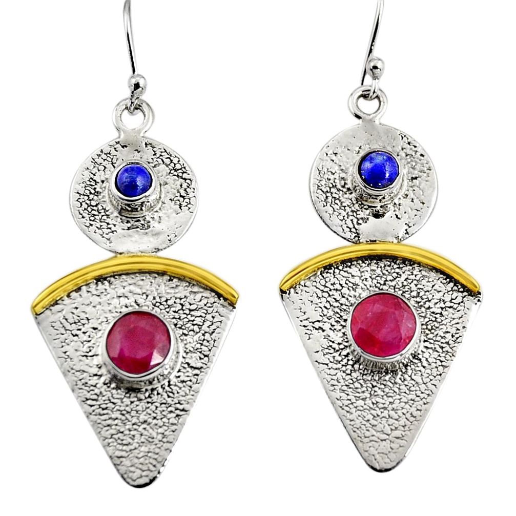 925 silver 3.89cts victorian natural red ruby two tone dangle earrings r9019