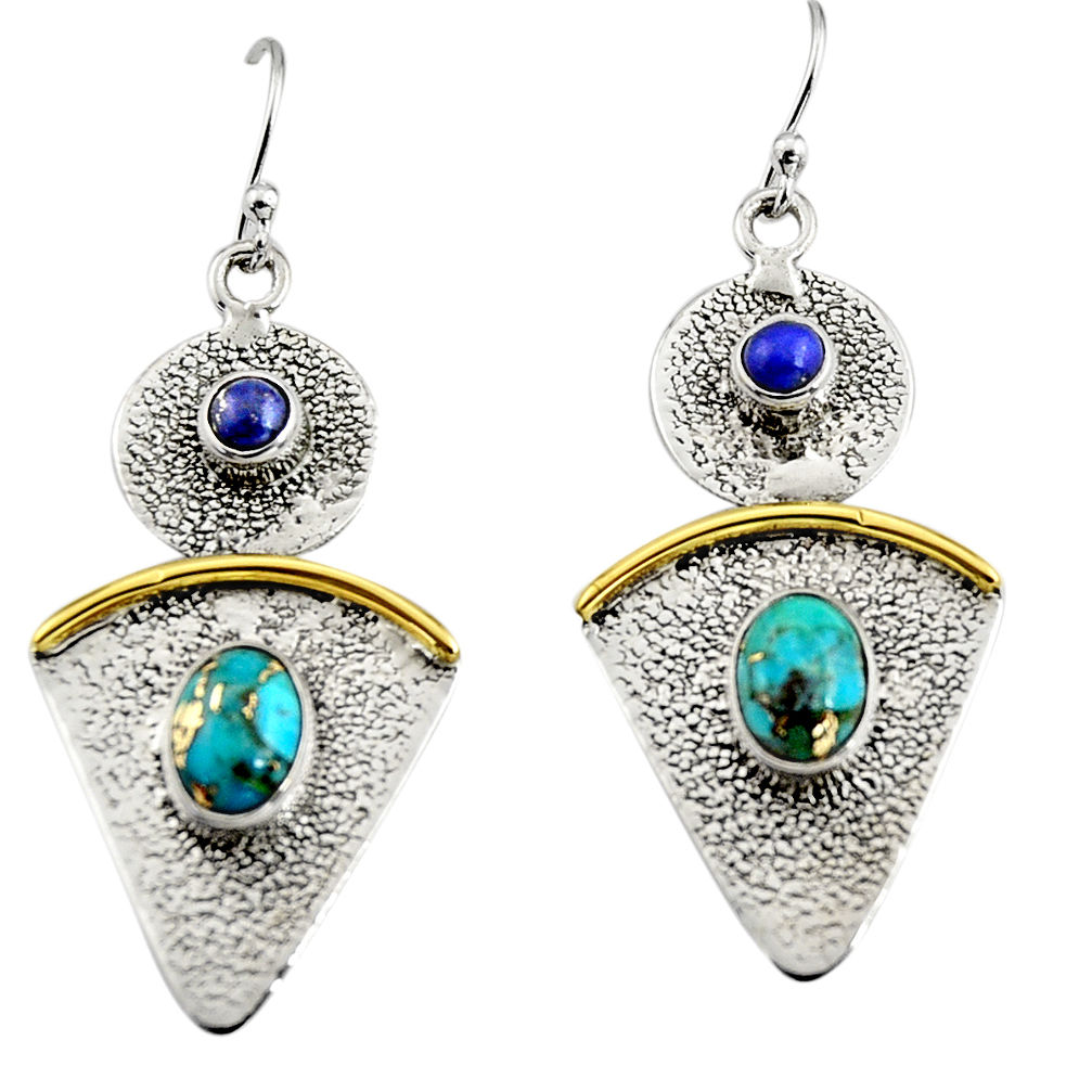 5.35cts victorian blue copper turquoise silver two tone dangle earrings r9020