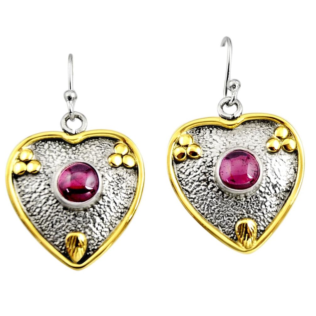 2.26cts victorian natural red garnet 925 silver two tone heart earrings r9042