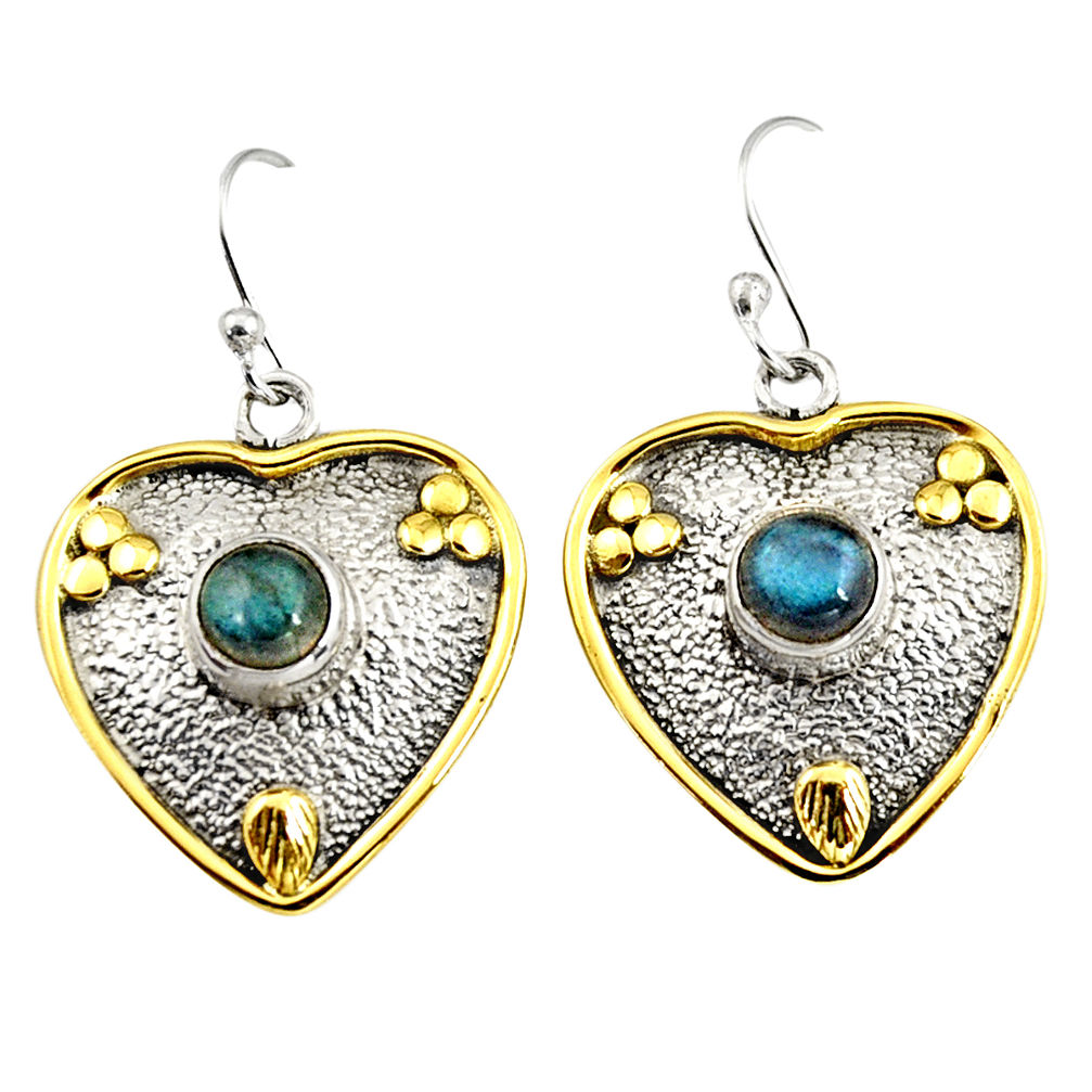 2.20cts victorian natural labradorite 925 silver two tone heart earrings r9047