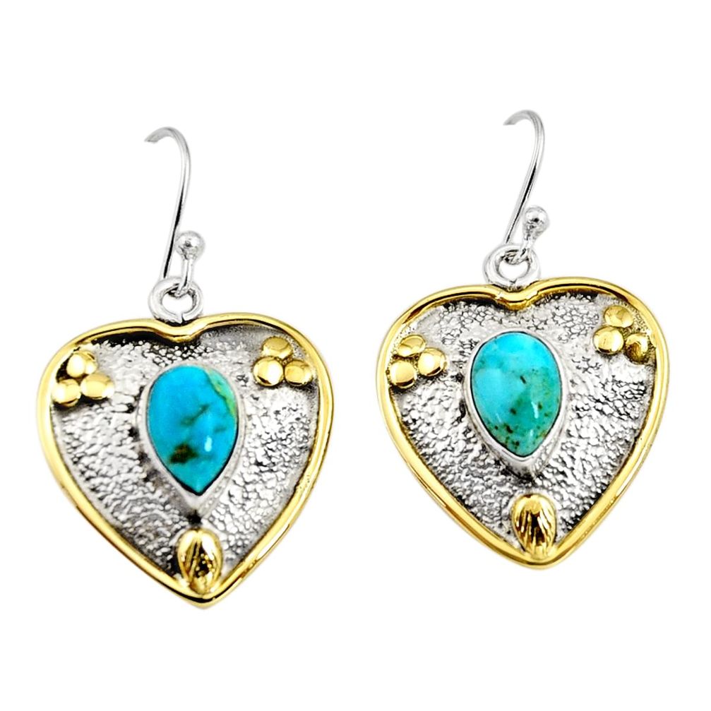 4.21cts victorian blue arizona mohave turquoise silver two tone earrings r9048