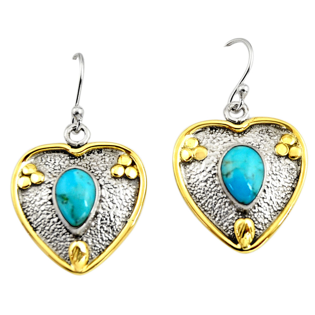 5.08cts victorian blue arizona mohave turquoise silver two tone earrings r9050