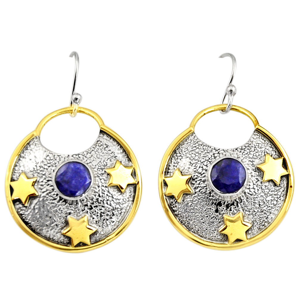 925 silver 2.36cts victorian natural blue sapphire two tone star earrings r9055