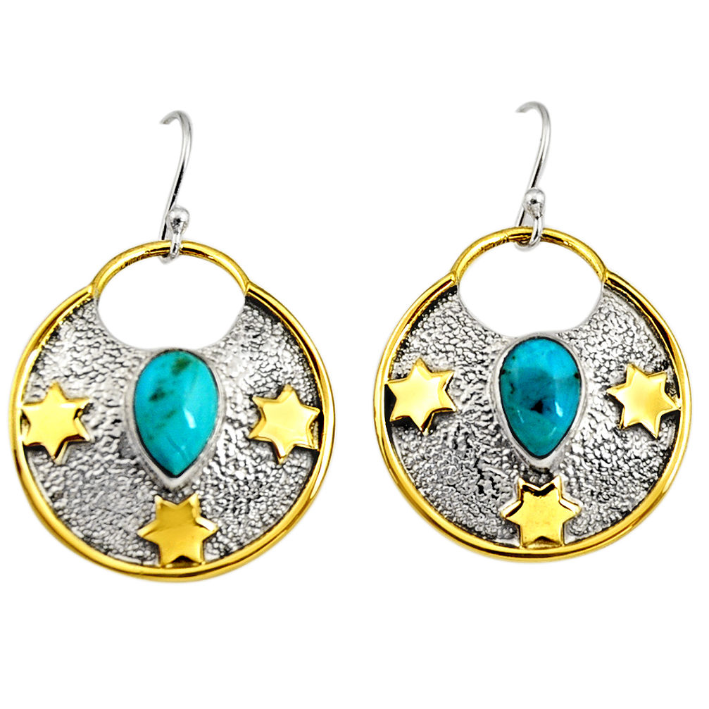 3.91cts victorian blue arizona mohave turquoise silver two tone earrings r9059