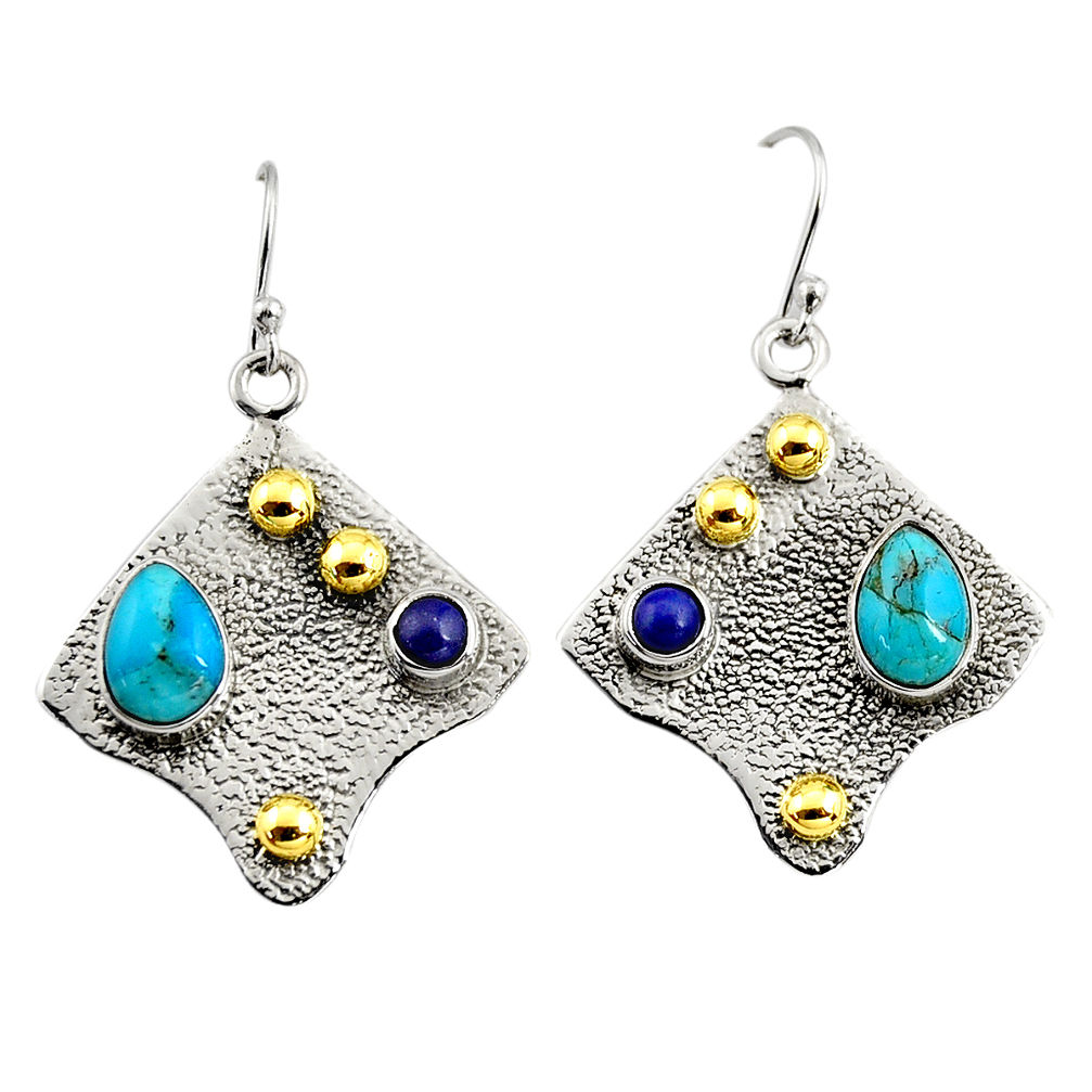 4.91cts victorian blue arizona mohave turquoise silver two tone earrings r9072