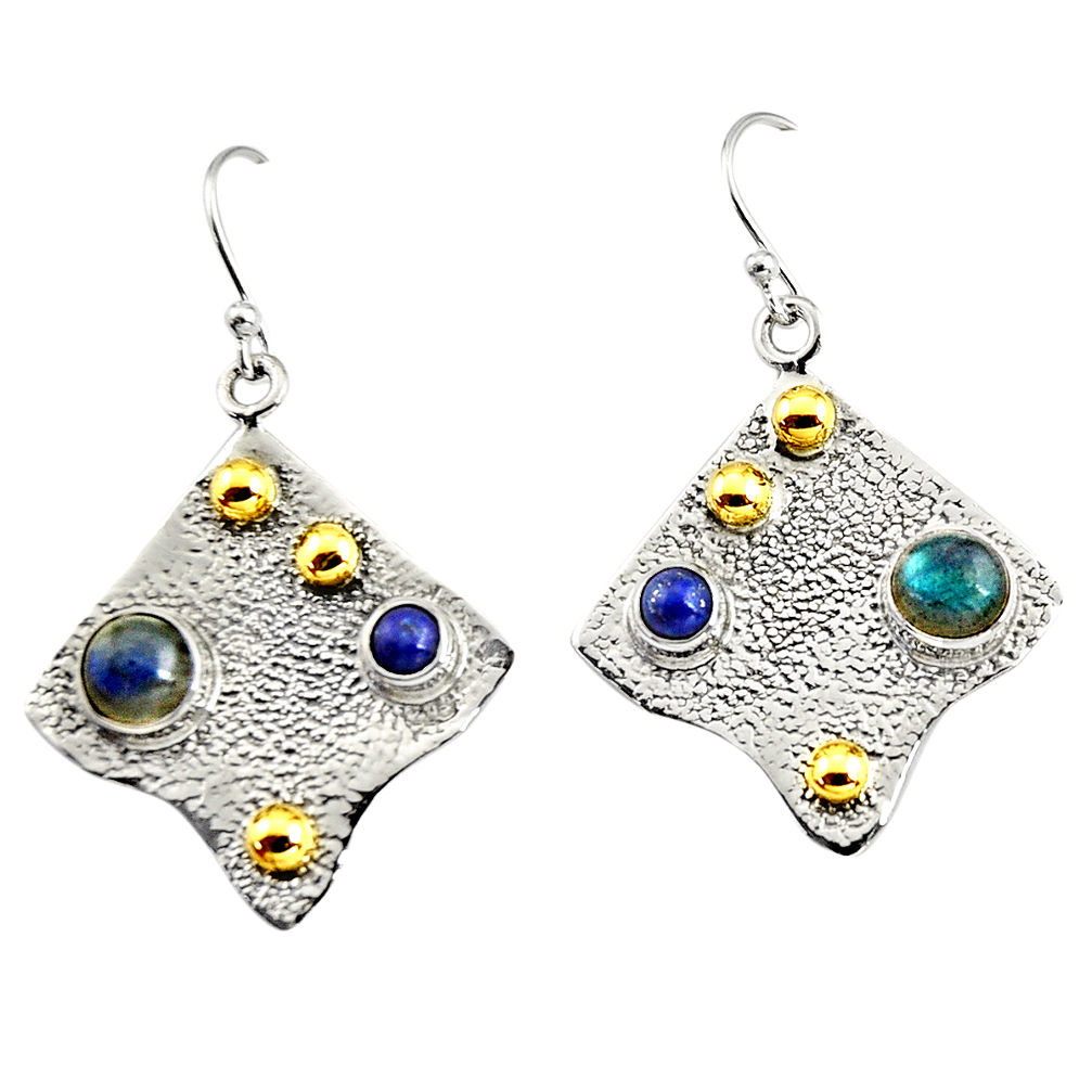 2.50cts victorian natural blue labradorite silver two tone dangle earrings r9073