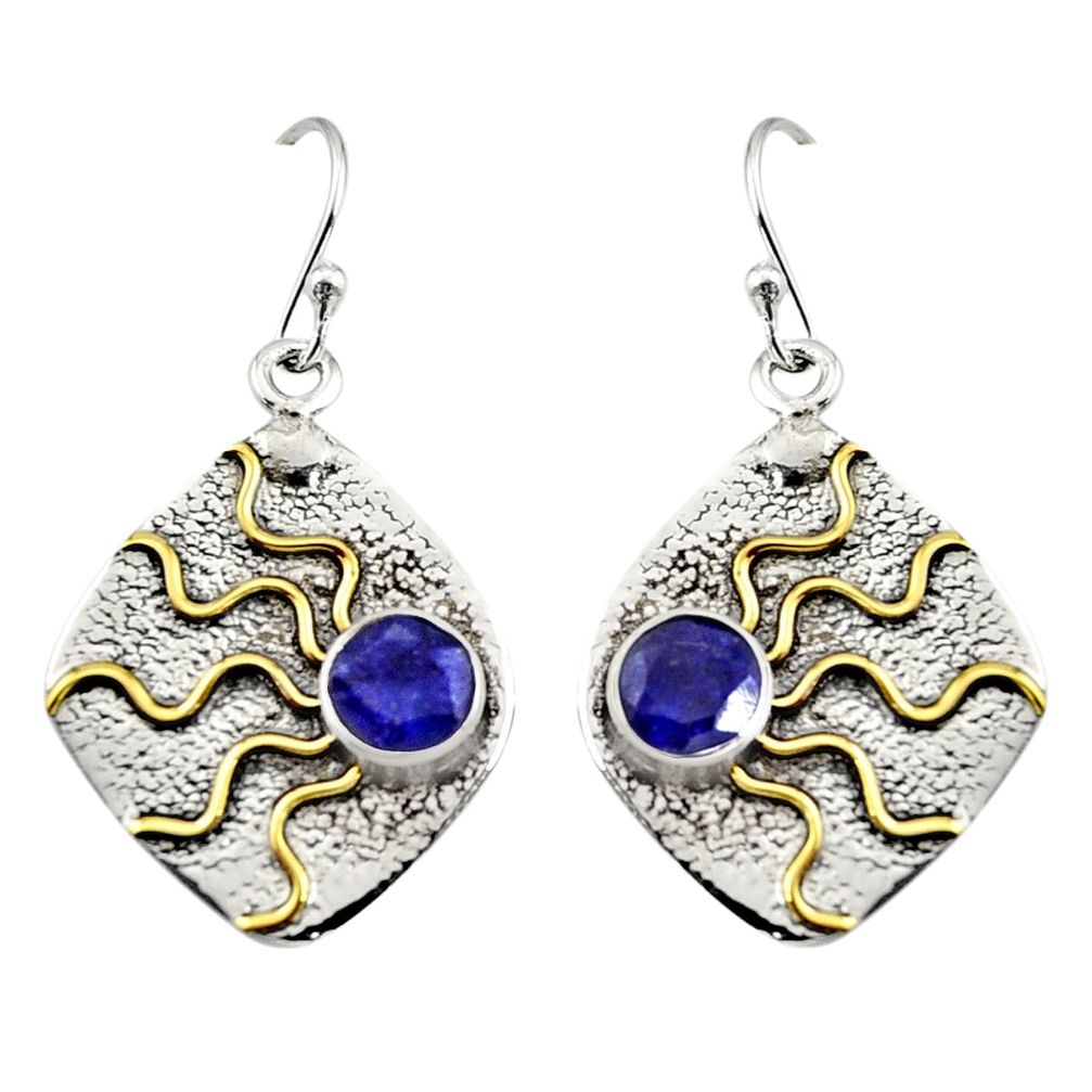 2.63cts victorian natural blue sapphire silver two tone dangle earrings r9075