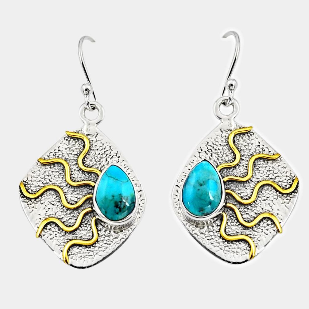 925 silver 4.73cts victorian arizona mohave turquoise two tone earrings r9078