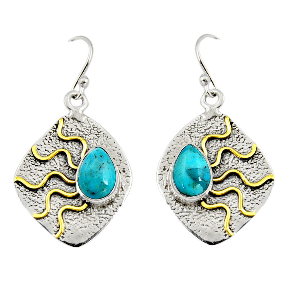 4.73cts victorian arizona mohave turquoise 925 silver two tone earrings r9079