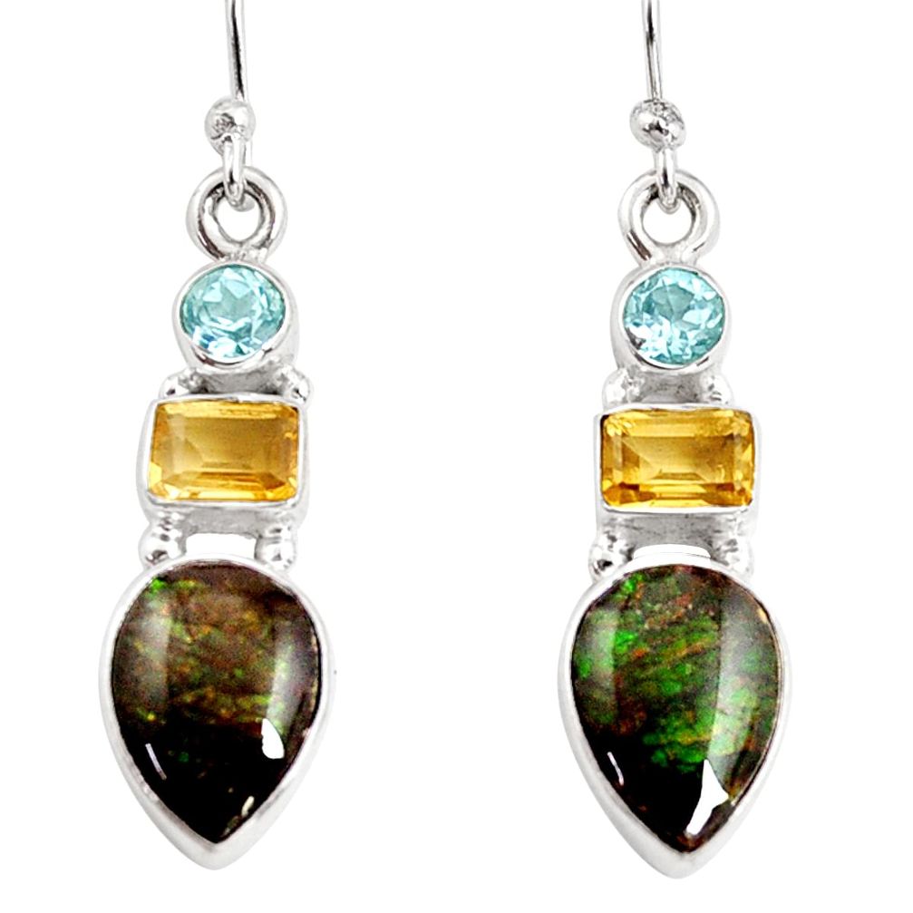 8.44cts natural multi color ammolite (canadian) 925 silver dangle earrings r9264