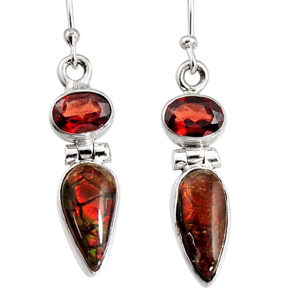 7.69cts natural multi color ammolite (canadian) 925 silver dangle earrings r9266