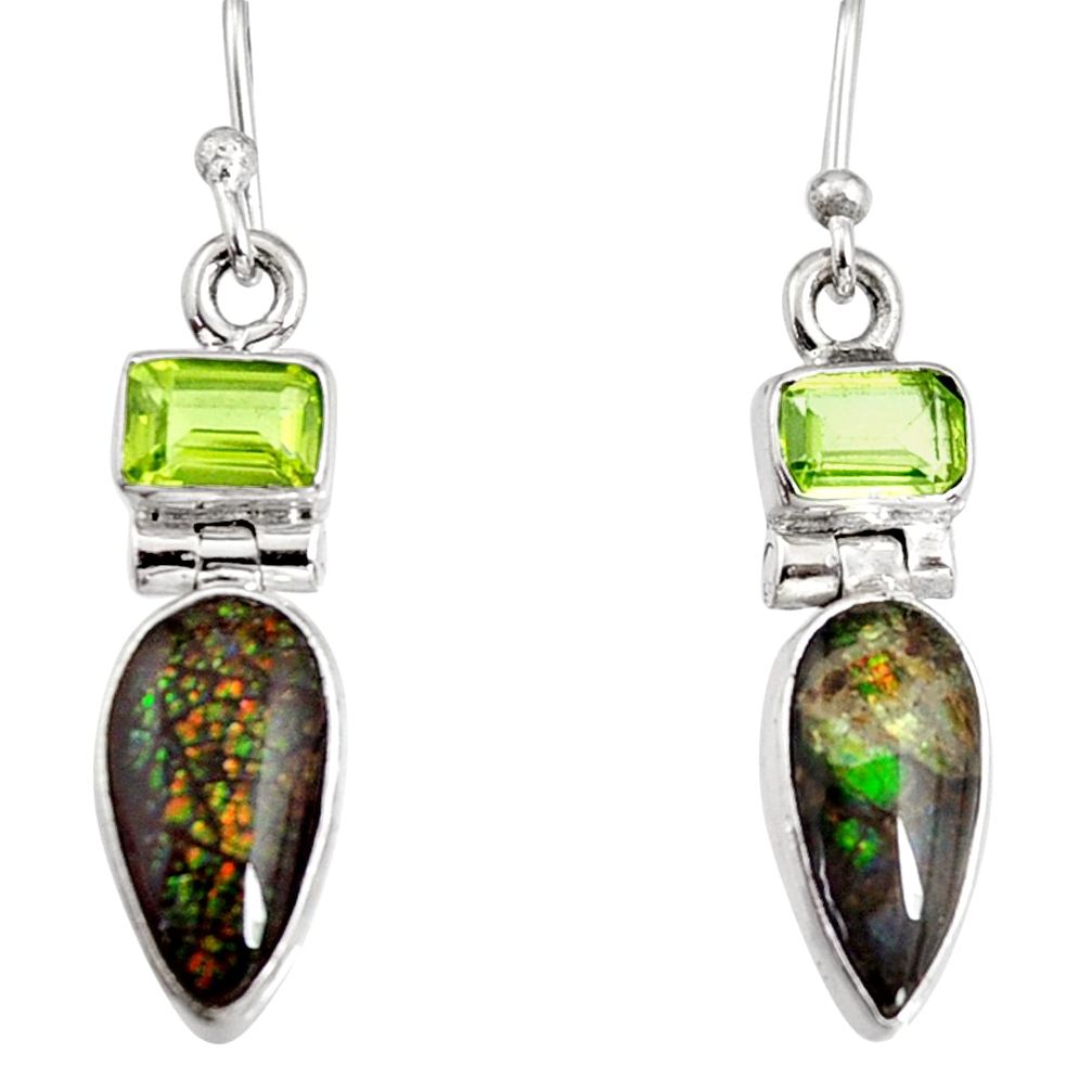 8.08cts natural multi color ammolite (canadian) 925 silver dangle earrings r9268
