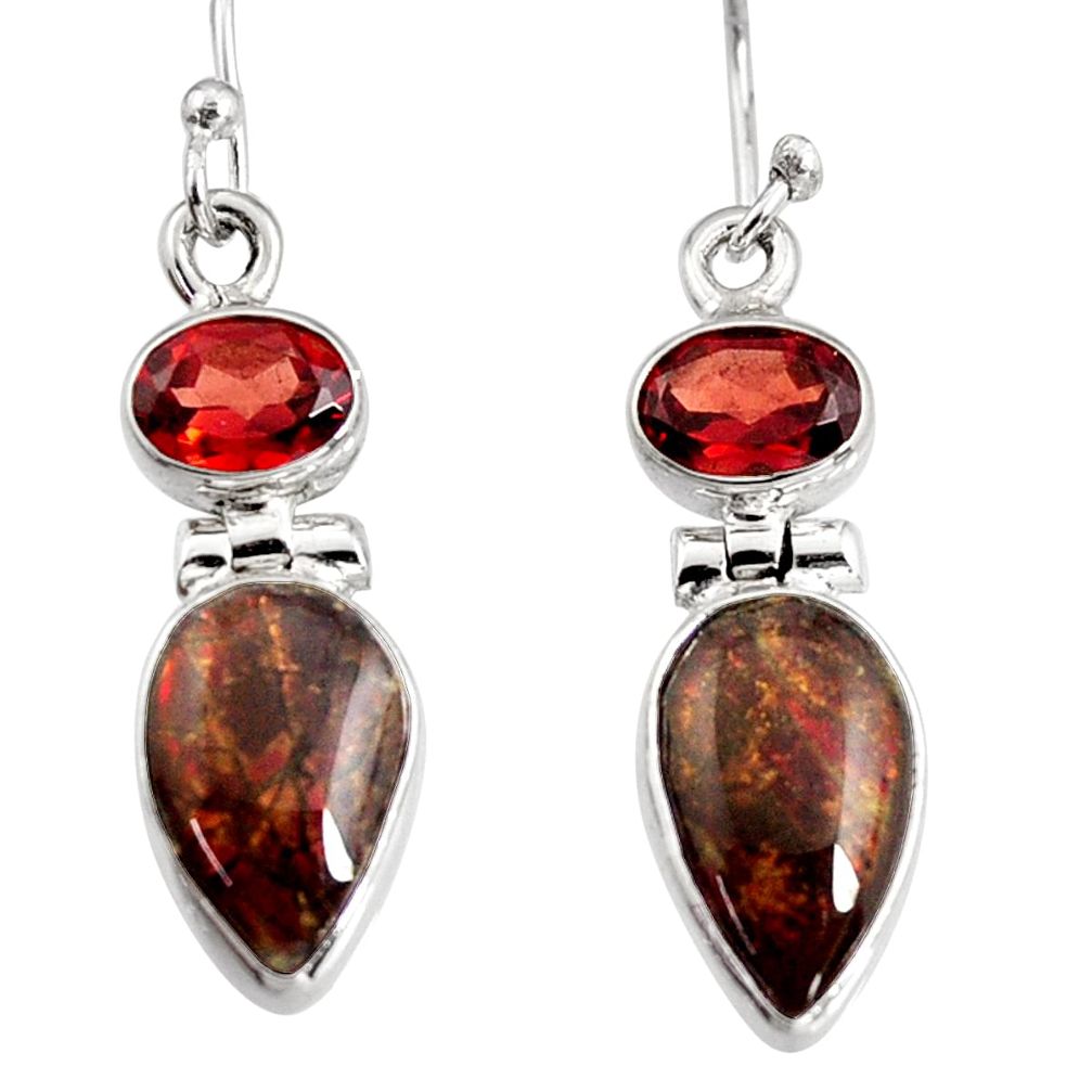 925 silver 8.80cts natural multi color ammolite (canadian) dangle earrings r9269