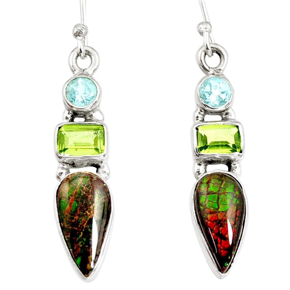 8.32cts natural multi color ammolite (canadian) 925 silver dangle earrings r9277