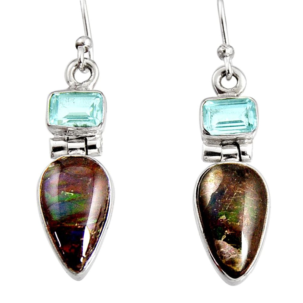 925 silver 8.37cts natural multi color ammolite (canadian) dangle earrings r9279