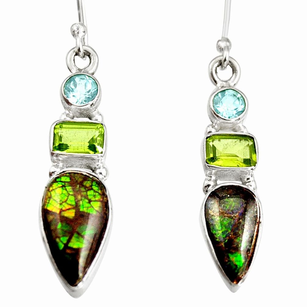8.80cts natural multi color ammolite (canadian) 925 silver dangle earrings r9281