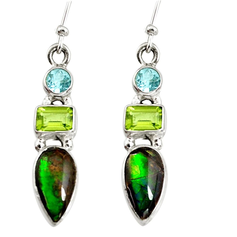 8.08cts natural multi color ammolite (canadian) 925 silver dangle earrings r9285