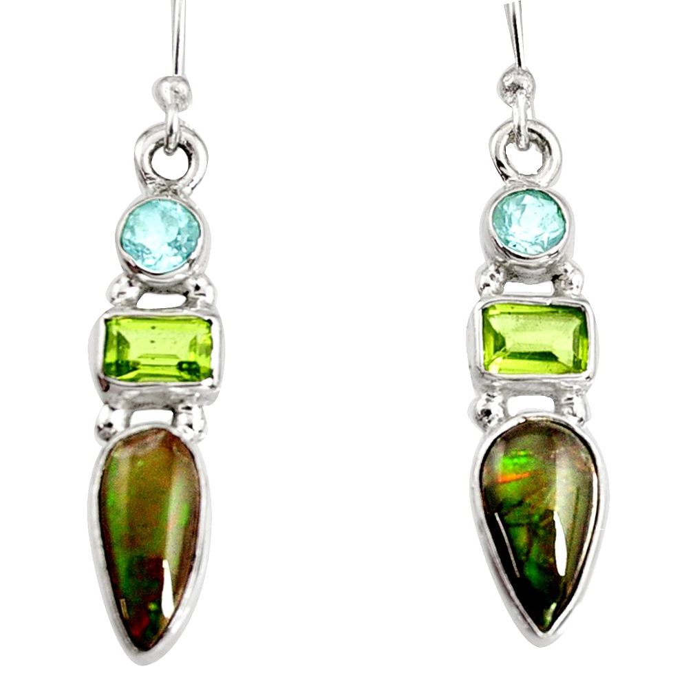 925 silver 7.65cts natural multi color ammolite (canadian) dangle earrings r9288