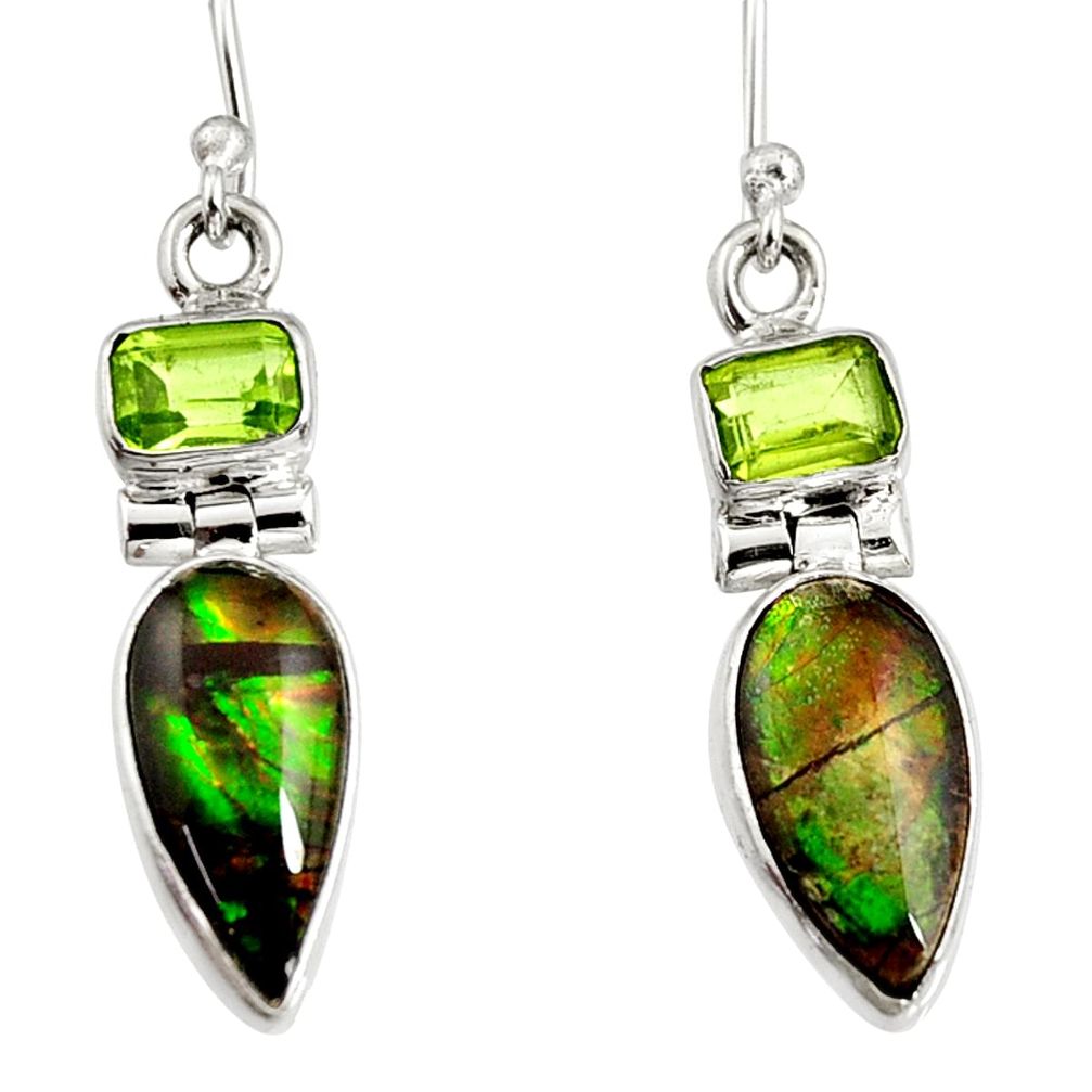 7.63cts natural multi color ammolite (canadian) 925 silver dangle earrings r9291