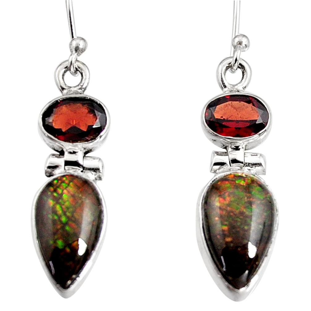 925 silver 8.44cts natural multi color ammolite (canadian) dangle earrings r9297