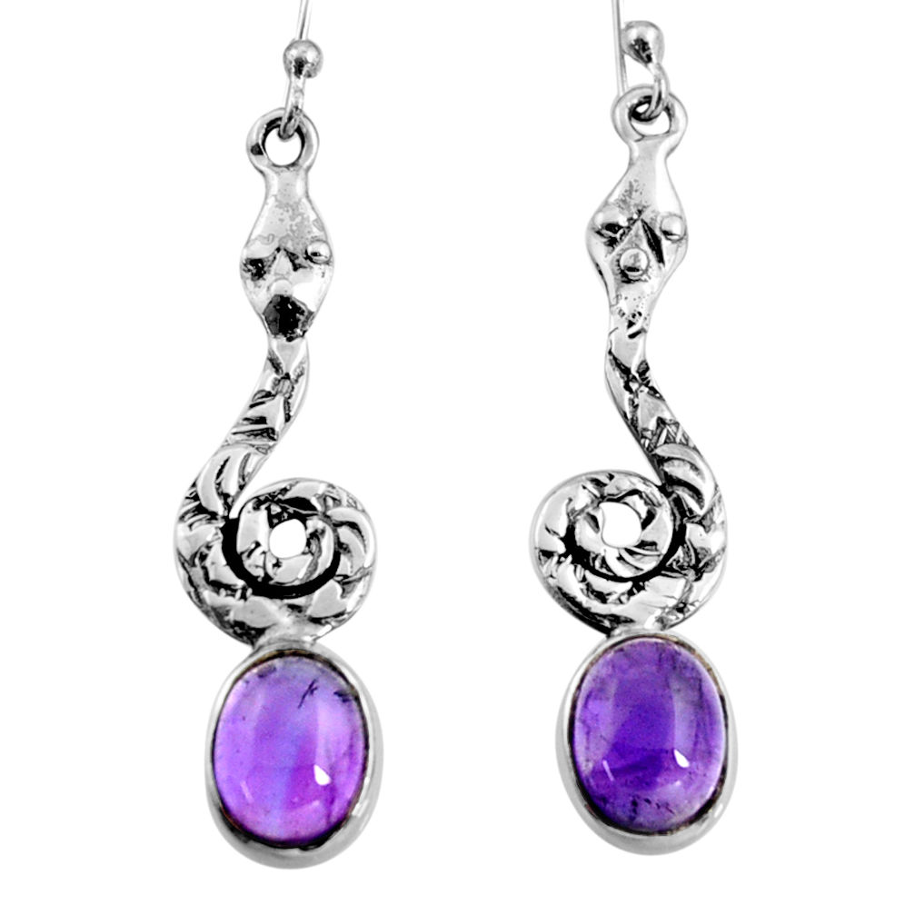 6.31cts natural purple amethyst 925 sterling silver snake earrings jewelry r9402