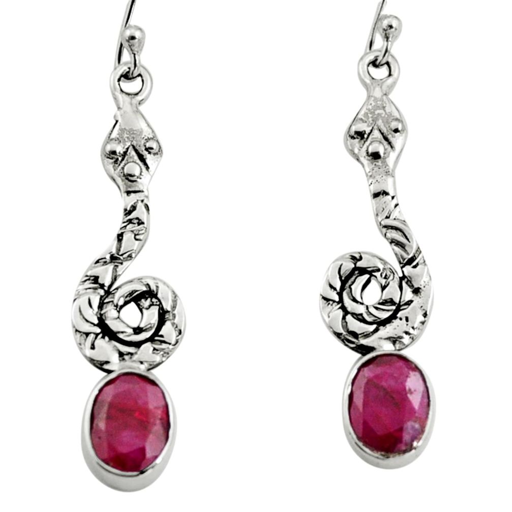 4.30cts natural red ruby 925 sterling silver snake earrings jewelry r9403