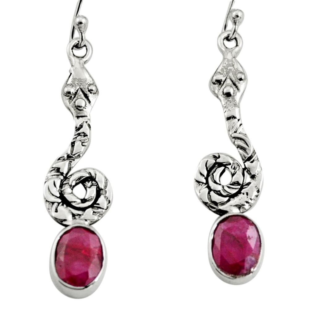 925 sterling silver 4.52cts natural red ruby snake earrings jewelry r9404