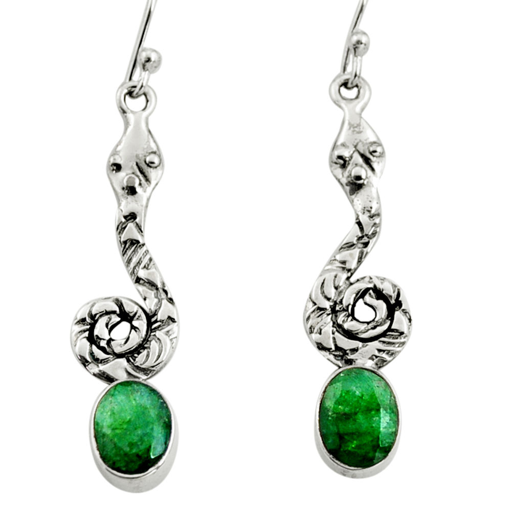 4.30cts natural green emerald 925 sterling silver snake earrings jewelry r9406