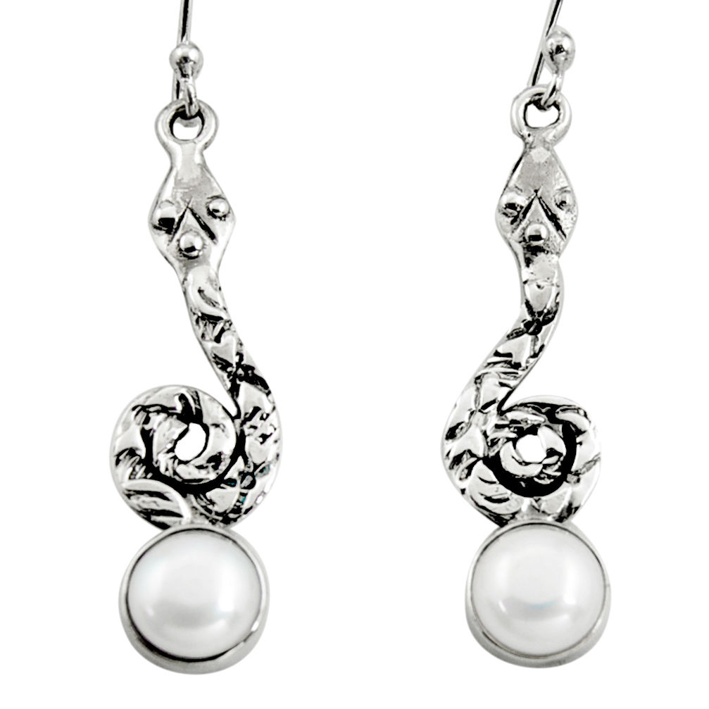 4.74cts natural white pearl 925 sterling silver snake earrings jewelry r9409