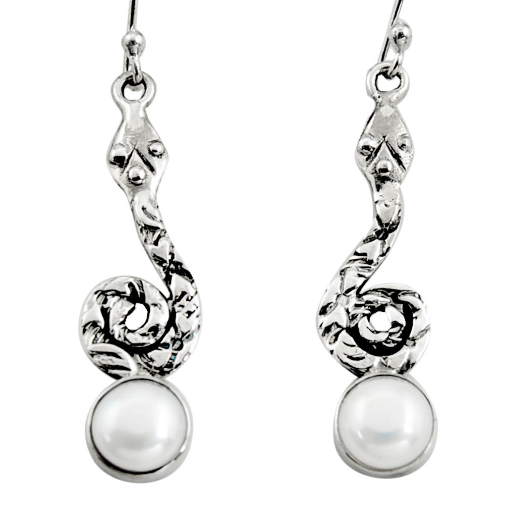 4.74cts natural white pearl 925 sterling silver snake earrings jewelry r9411