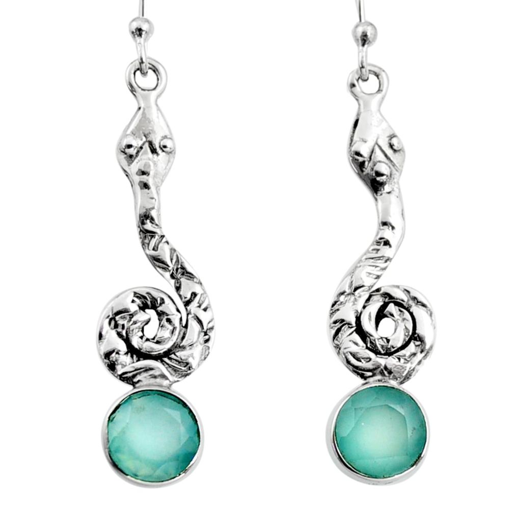 925 sterling silver 4.70cts natural aqua chalcedony snake earrings jewelry r9413