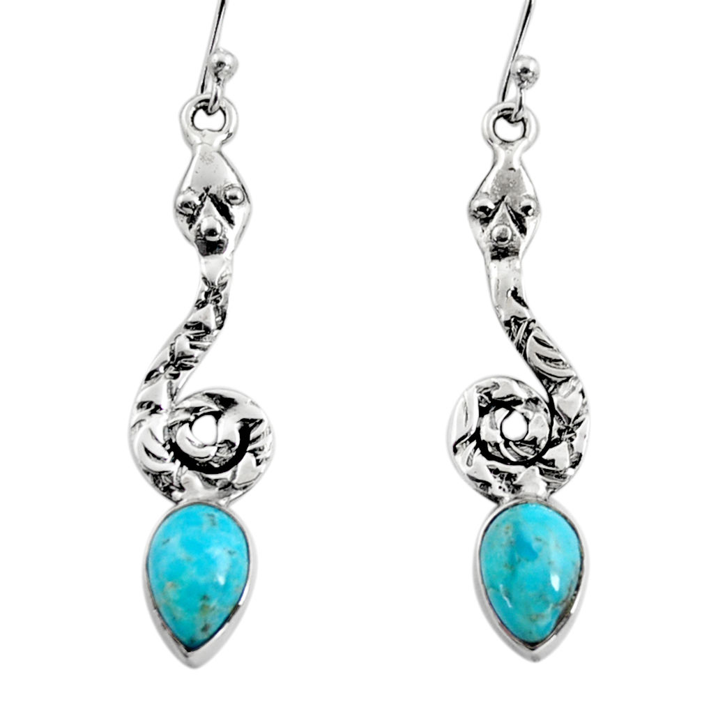 4.93cts blue arizona mohave turquoise 925 sterling silver snake earrings r9414