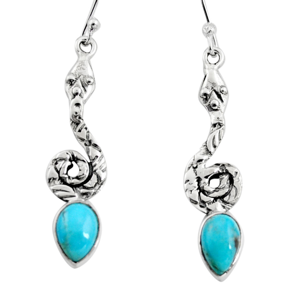 925 sterling silver 5.38cts blue arizona mohave turquoise snake earrings r9416