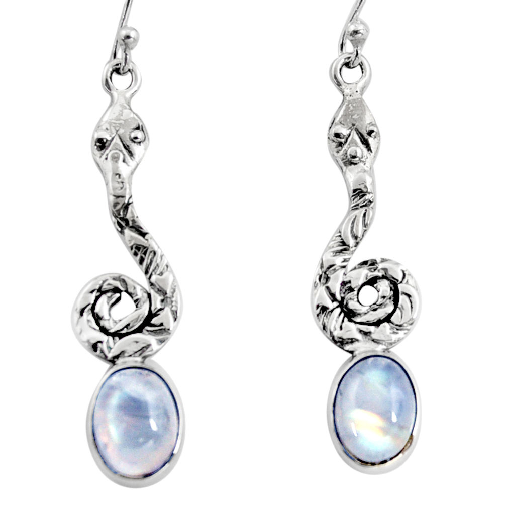 6.03cts natural rainbow moonstone 925 sterling silver snake earrings r9417
