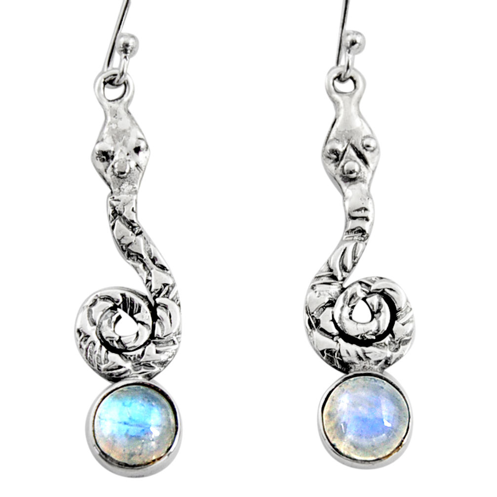 925 sterling silver 4.70cts natural rainbow moonstone snake earrings r9419
