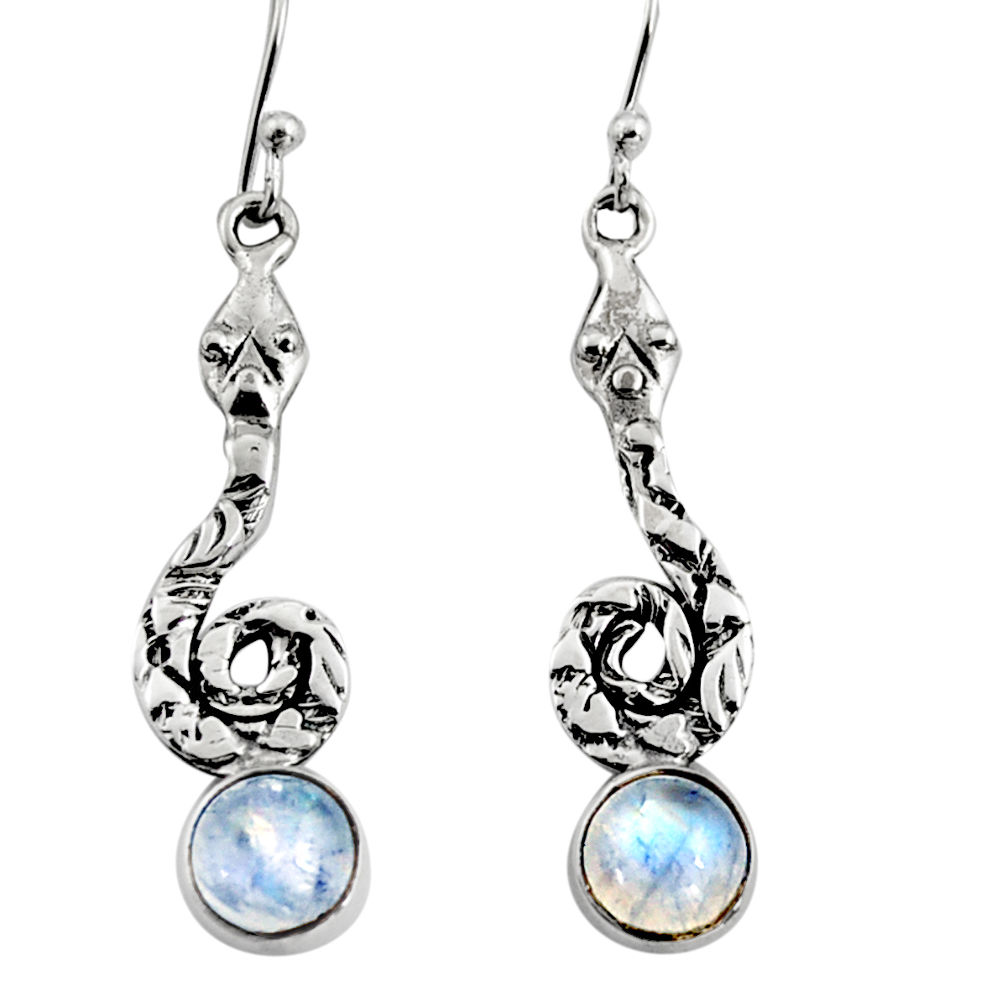 4.70cts natural rainbow moonstone 925 sterling silver snake earrings r9420