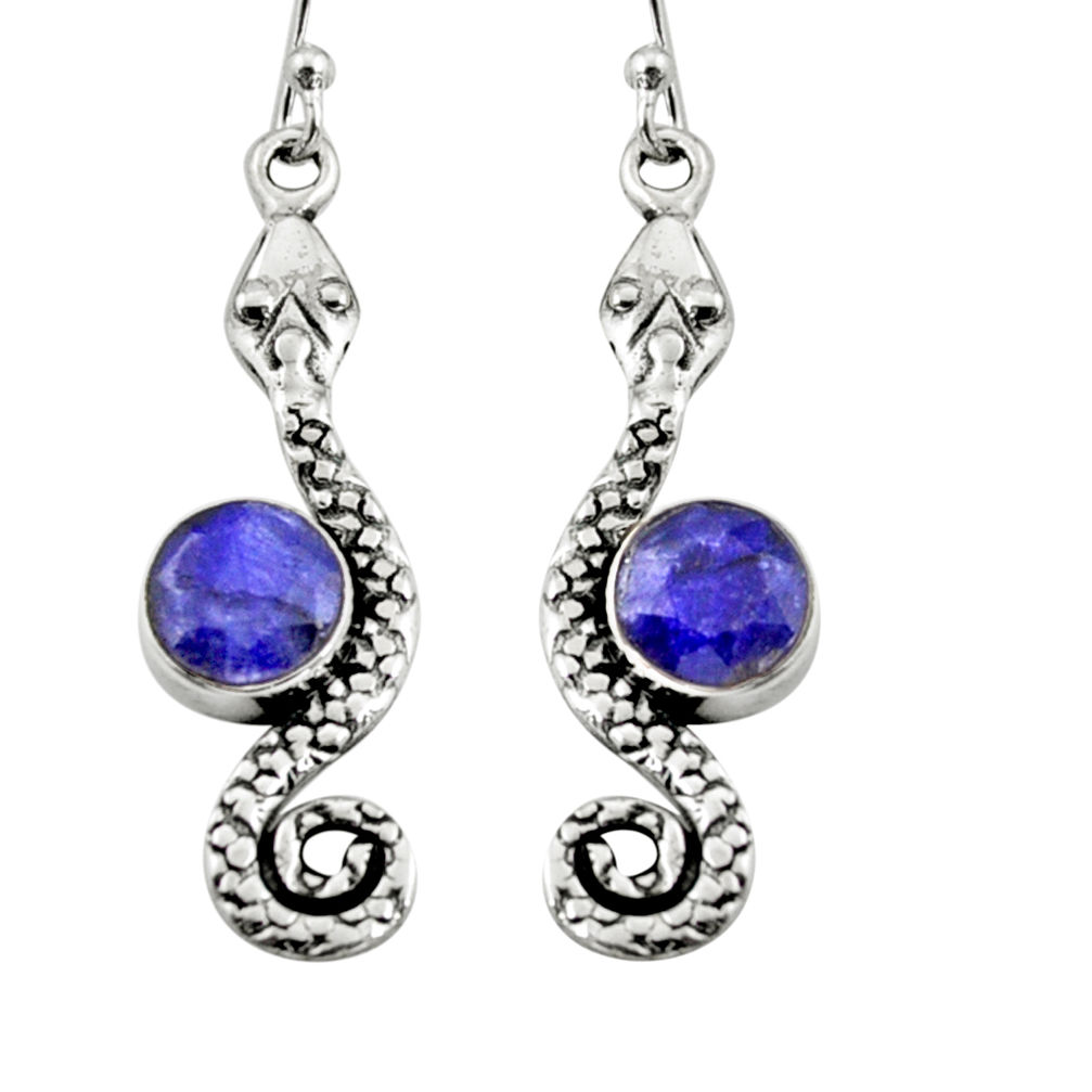 4.92cts natural blue sapphire 925 sterling silver snake earrings jewelry r9422