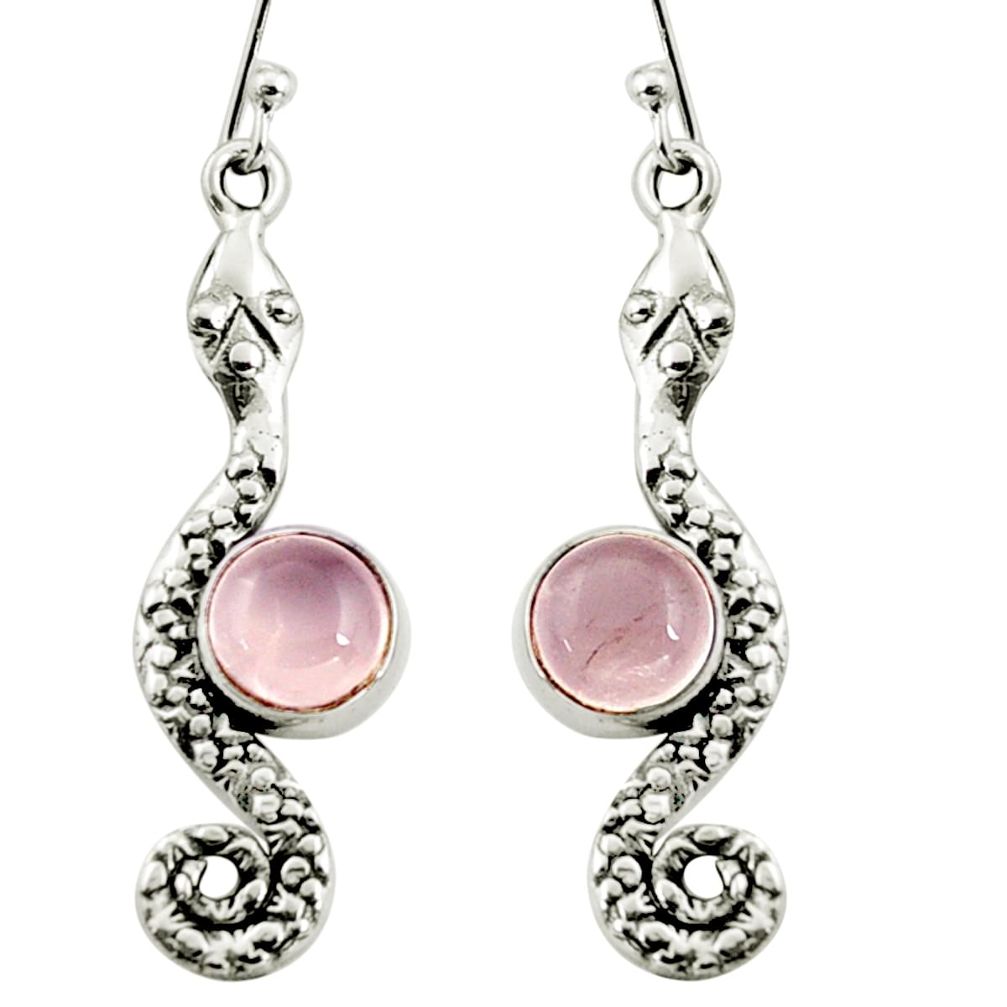 4.92cts natural pink rose quartz 925 sterling silver snake earrings r9425