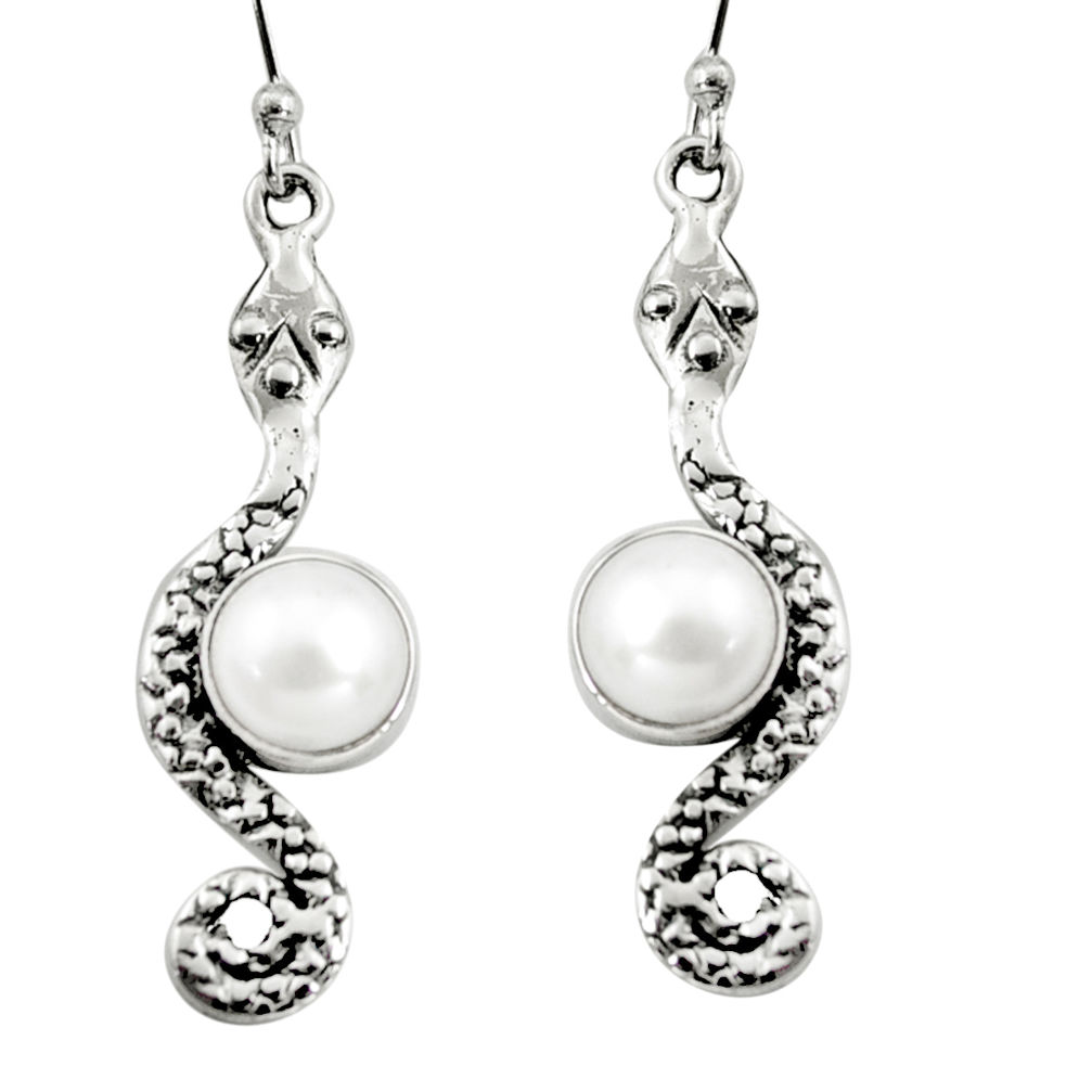 925 sterling silver 5.13cts natural white pearl snake earrings jewelry r9427