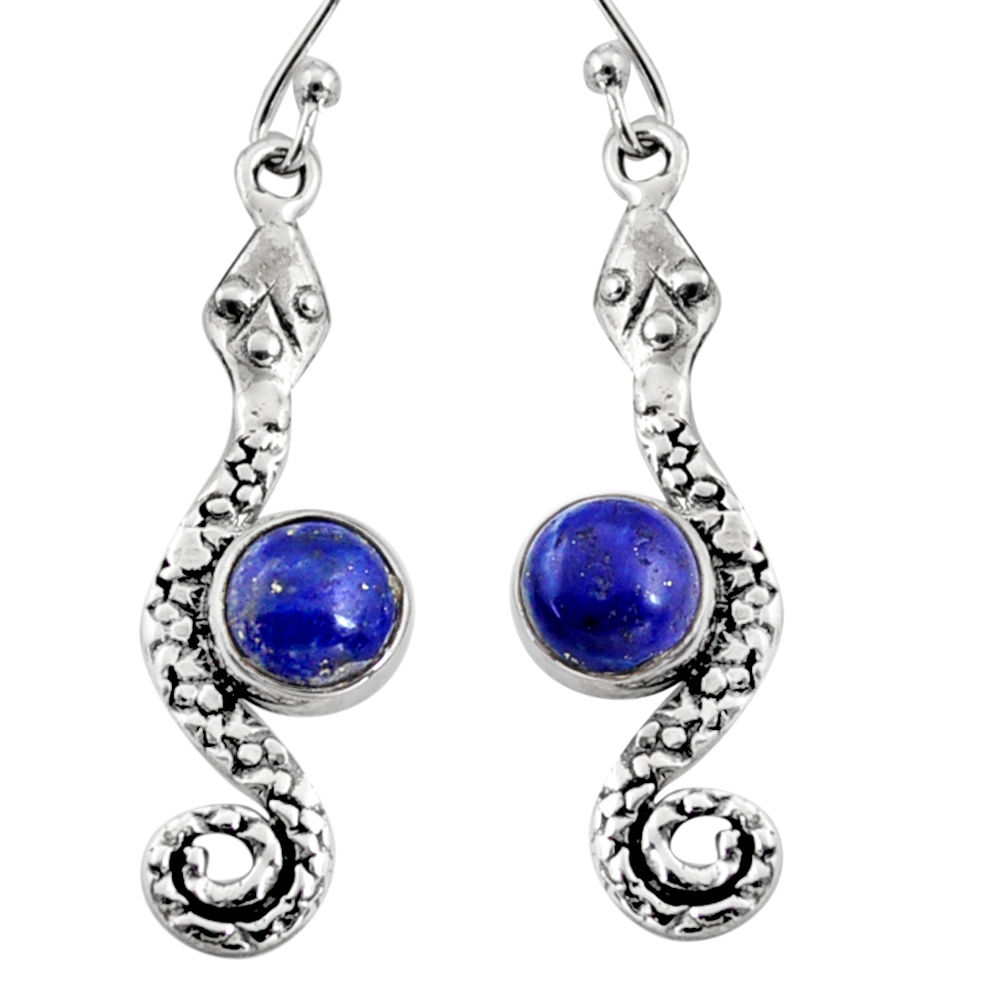 925 sterling silver 4.92cts natural blue lapis lazuli snake earrings r9430