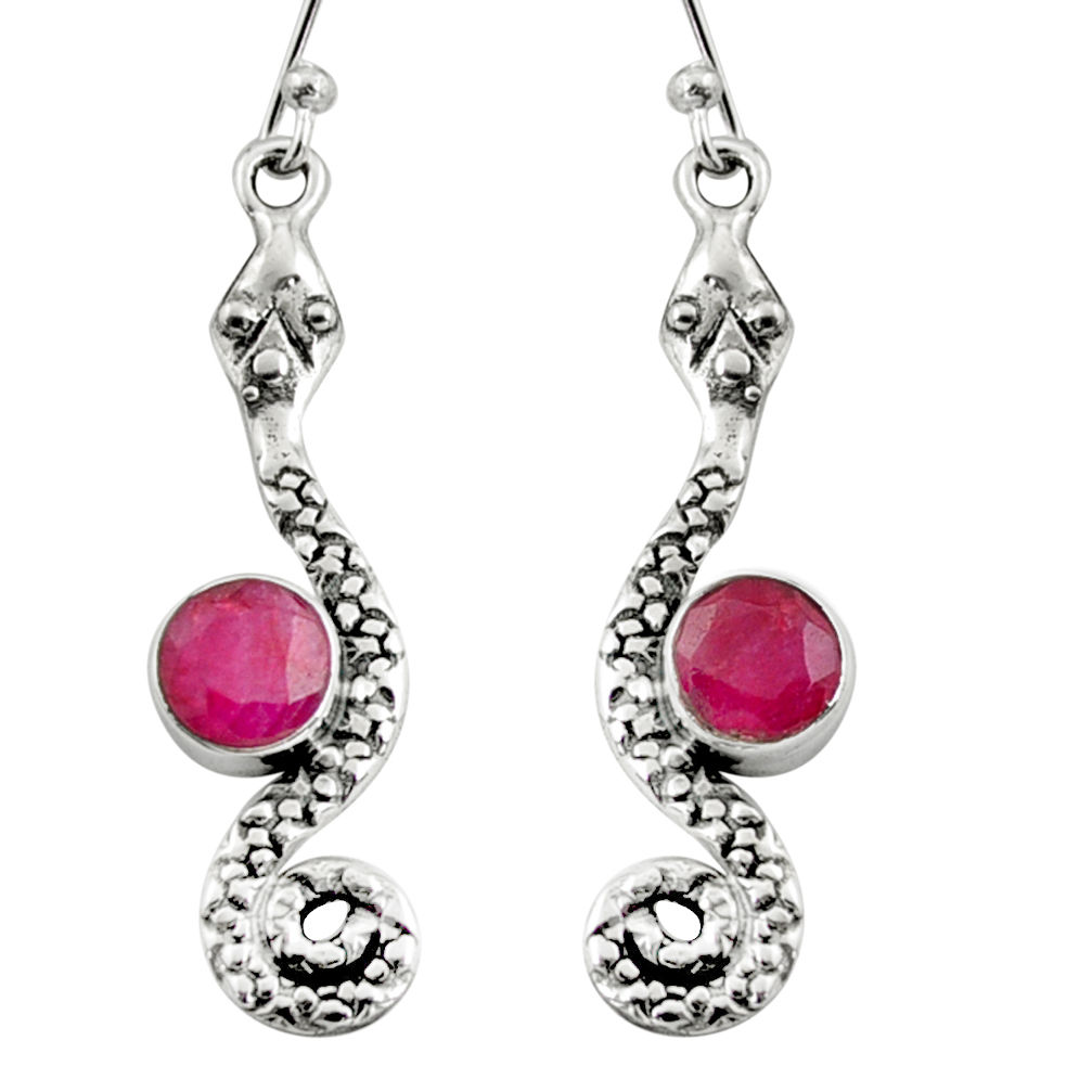 925 sterling silver 4.70cts natural red ruby snake earrings jewelry r9433