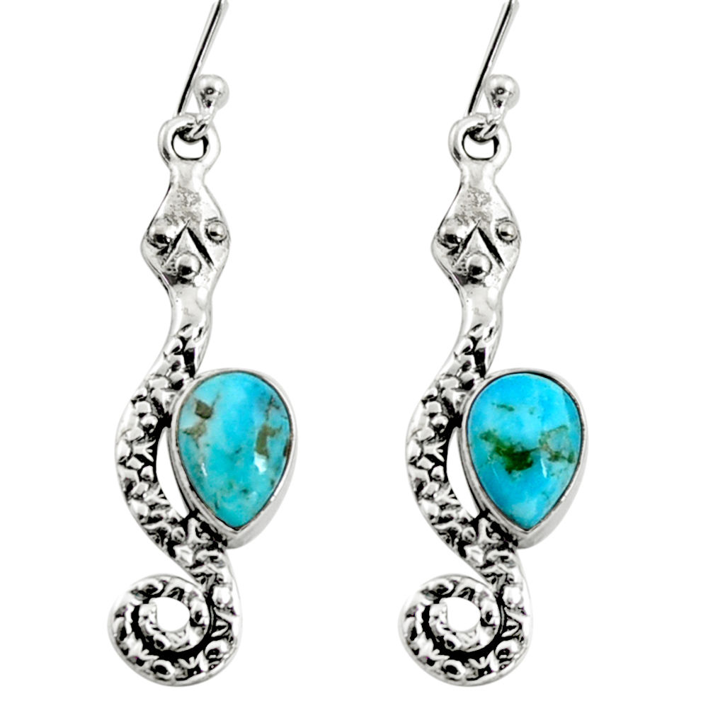 4.71cts blue arizona mohave turquoise 925 sterling silver snake earrings r9435
