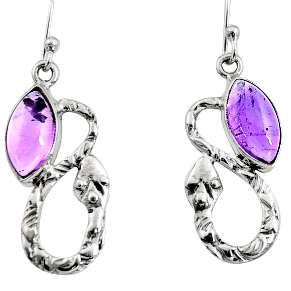 5.38cts natural purple amethyst 925 sterling silver snake earrings jewelry r9441