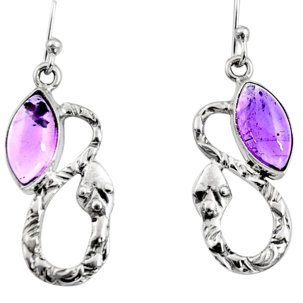 5.52cts natural purple amethyst 925 sterling silver snake earrings jewelry r9442