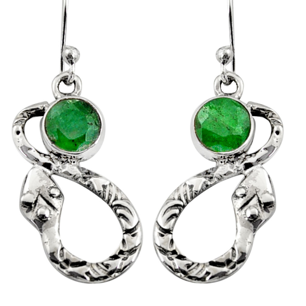 2.41cts natural green emerald 925 sterling silver snake earrings jewelry r9444